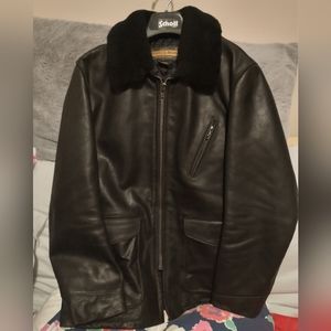 Schott NYC waxy buffalo car coat with mouton collar